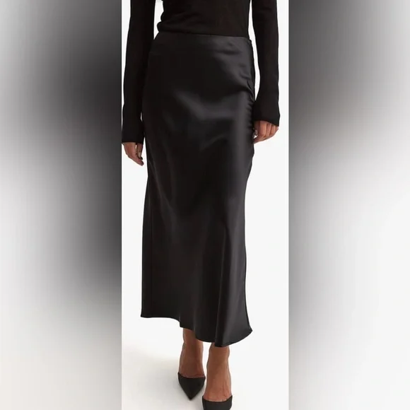 Na-kd Satin Boho Festival Rock Office Minimalist Gothic Midi Skirt Black 38 8 M - Picture 1 of 9